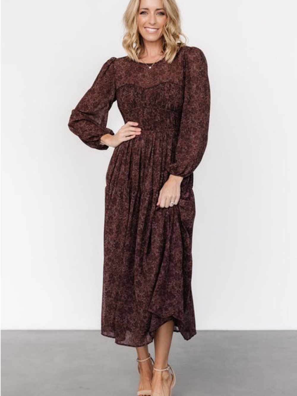 Baltic Born Brown Floral Midi Dress